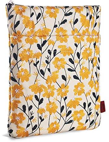 LParkin Buchhülle mit Gänseblümchen-Stickerei, mit Reißverschluss für Leser, Schutzhülle, Geschenk für Buchliebhaber, 27,9 x 21,6 cm, waschbarer Stoff, Gänseblümchengelb