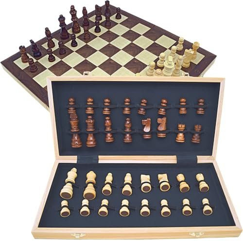 Edles Holz Schachspiel 38x38 cm - Klassisches Staunton Design Klapp Schachbrett Schachfiguren Filzfuß Schach Holzfiguren Stilvolle Schachkassette Filz Innenausschlag - P-15711
