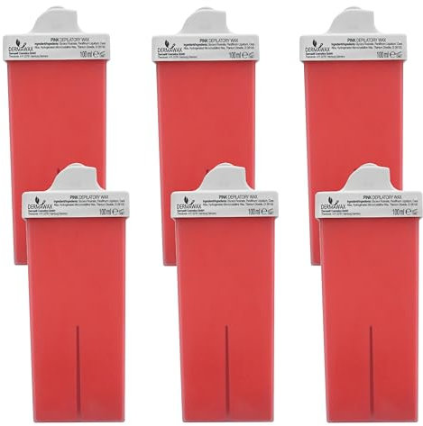 Dermawax 6x 100 ml Pink Roll on Warmwachs Wachspatronen mit kleiner Rolle zur Haarentfernung- Oberlippe, Augenbrauen Waxing