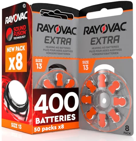 400 Piles pour appareils auditifs Rayovac Extra 13. - 50 Ampoules de 8 Piles