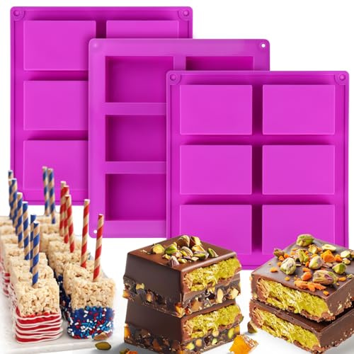 Palksky Rice Snacks Molds for Rice Krispies Treats Baking, 3pcs 6-Cavityrice Cereal Bars Trays for Crispy Treat Making, Candy Making Supplies for Chocolate Brownie Cornbread Pudding Butter Mould