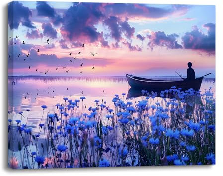 PIY PAINTING Quadro di Paesaggio, Stampa su tela Quadri Moderni 40x30cm Quadro su Tela Vista sul lago, Pittura a olio per Bagno Cucina Sala da pranzo Sala studio, Telaio in Legno Incorporato