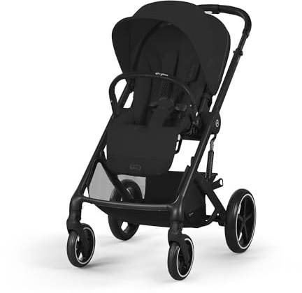 CYBEX Gold Kinderwagen Balios S Lux, Ergonomische Liegeposition, Einhand-Gurtsystem, Ab Geburt bis 22 kg (ca. 4 Jahre), Moon Black