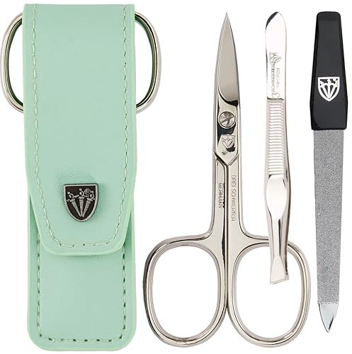 DREI SCHWERTER - 3-tlg. Nagelpflegeset 'Venezia' | Hochwertiges Maniküre Pediküre Set in Kunstleder Nageletui, Farbe mint. MADE IN GERMANY | Inhalt: Nagelschere, Pinzette, Saphirnagelfeile