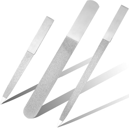Diamond Deb - Lima de uñas de metal con zafiro para uñas, limas de uñas de acero inoxidable, fina, duradera, doble cara, manicura, pedicura, herramientas para mujeres y hombres