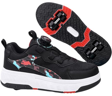 Surwin Camouflage Style Roller Skates, Roller Skates for Girls Boys, Roller Skates with 4 Wheels, Retractable Skating Shoes, 2 in 1 Kids Roller Shoes, for Outdoor Sports Walking