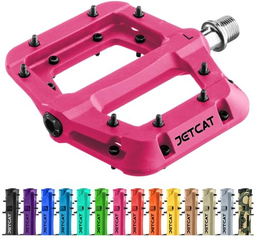 JETCAT Mountain Bike Pedals Flat - MTB Pedals Flat, Bicycle Pedals for BMX/MTN/Road/Gravel/EBike, BMX Pedals, Platform Pedals, Adults & Kids Bike Replacement - Pink 9/16