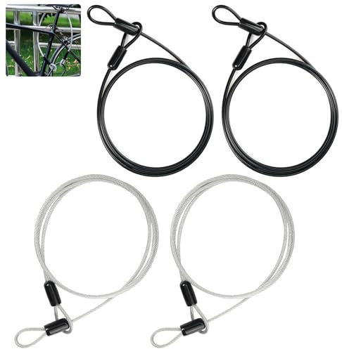 4 Pezzi Cavo di Sicurezza Lungo per Lucchetti, 3mm×100cm Cavo in Acciaio Rivestito Plastica Sicurezza, Acciaio Intrecciato Cavetto a Doppio Anello, per Mobili da Giardino,Mobili da Terrazza,Bicicletta