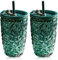 Lot de 2 gobelets verts en verre avec couvercle et paille - 400 ml - Gobelets à thé à bulles - Gobelets à smoothie - Verres à café glacé - Pour jus, café, eau, thé