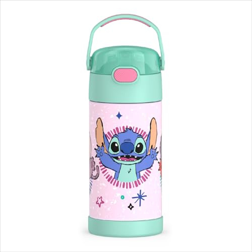 THERMOS FUNTAINER Water Bottle with Straw - 12 Ounce - Kids Stainless Steel Vacuum Insulated Water Bottle with Lid, Stitch