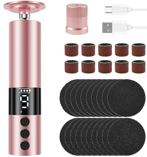 Foppla Elektrischer Hornhautentferner, 9 einstellbare Geschwindigkeiten, 2-in-1, elektrische Fußnagelfeile, kabellos, USB-wiederaufladbar, Nagelschleifer, Pediküre-Werkzeuge für abgestorbene Haut