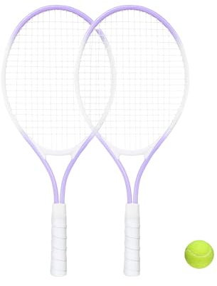 NEWSNOW Children's Tennis Racket for 2 Players, Suitable for Beginners, pre Worn 27 inch Lightweight Children's Racket, Suitable for Boys and Girls, Equipped with Tennis (Purple)