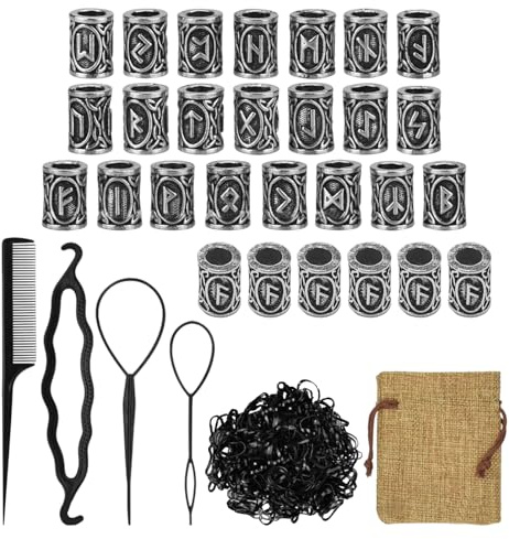 GDFHBD 30 Pieces Beads, 4 Pieces Braiding Tools And 50 Pieces Rubber Bands, Diy Jewelry Materials, Hair Design Accessories, Can Be Used For Beards, Hair, Jewelry.