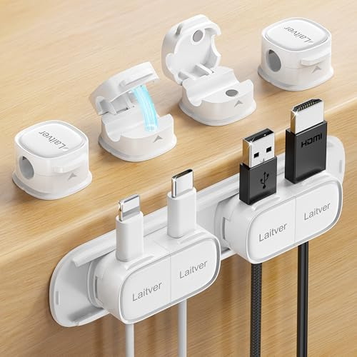Cable Clips Holders - Laitver 6 Pack [Magnetic Buckle 1s Open/Lock] Cable Tidy Cord Organiser Management, No-Residue Strong Adhesive Desk Wire Charging Cords Keeper for USB, Car, Home, Office