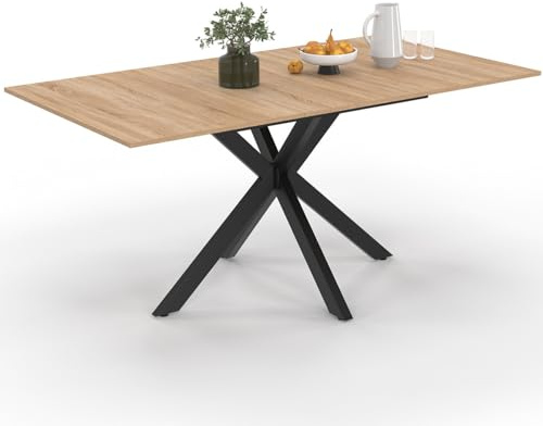IDMarket - Ausziehbarer Esstisch Rechteck ALIX 4-8 Personen Spinnenbein Holz und Schwarz 120-160 cm