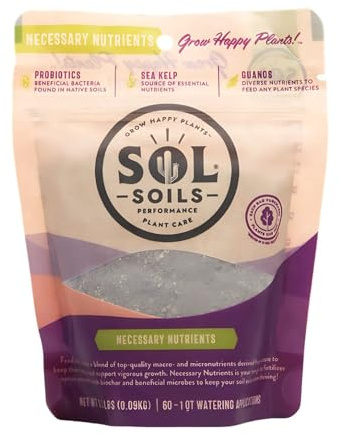 Sol Soils Sol Biotics Necessary Nutrients – Soil Fertilizer with Biochar, Humic Acids & Beneficial Microbes Including Mycorrhizal Fungi & Bacillus Bacteria for Healthy Soil & Plant Growth - 4oz