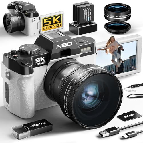 NBD Appareil Photo 5K 64MP, Autofocus, Zoom Numérique 16X, Blanc
