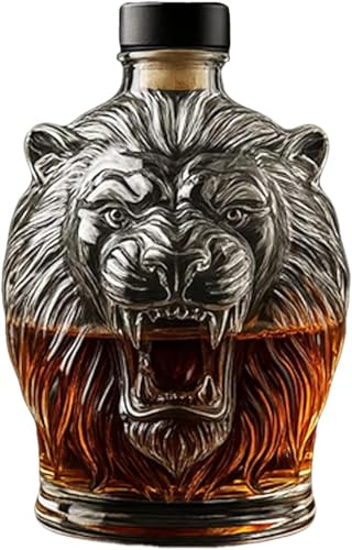 3D-lejon 300 ml glas whiskykaraff djur rolig lejon whiskykaraff för whiskyälskare, pappa, make och vänner