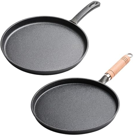 FUBESK Padella antiaderente in ghisa spessa da 26 cm, per fornelli elettrici a induzione, con manico in legno, per pancake e crêpe cake