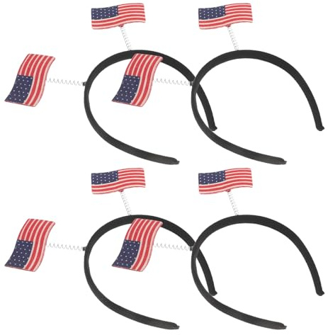 Parliky Lot de 4 Serrage-têtes Drapeau Américain Élastiques Légers à Rayures et Étoiles, Accessoires Patriotiques pour Tournoi de Football, Fête Nationale 4 Juillet, Bandeaux Confortables