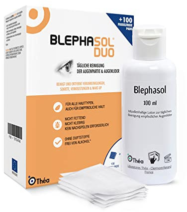 Blephasol Duo 100 ml Micellar Eyelid Cleansing Lotion with 100 Lint-Free Pads | Effective and Gentle Cleansing for Make-Up Removal, Inflamed and Sensitive Eyelids | Soap & Alcohol-Free