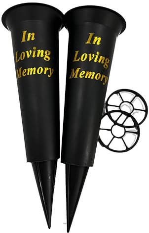 Set of 2 In Loving Memory Spiked Memorial Grave Flower Vases With Inserts for flowers