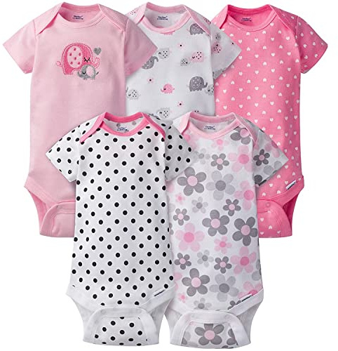Gerber Baby Girls 5-Pack Short Sleeve Variety Onesies Bodysuits