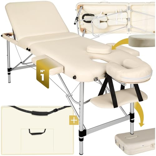 tectake® Lettino Massaggio Portatile, Letto Pieghevole Massaggi a 3 Zone, Lettino Massaggio Professionale, con Borsa Trasporto Inclusa – Larghezza senza braccioli: 61 cm, Beige