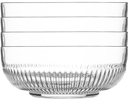 Argon Tableware 4 Piece Campana Glass Serving Bowls Set - Vintage Clear Kitchen Mixing Snack Bowl Dishes - 17cm