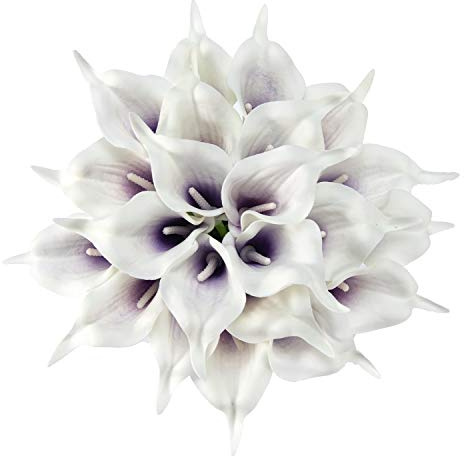 Crafjie 22pcs 13.4 Inch Lataex Real Touch Artificial Calla Lily Flowers, for Home Decor for Spring Flowers, Home Kitchen, Wedding Decorations, and centerpieces. (Purple in Center)