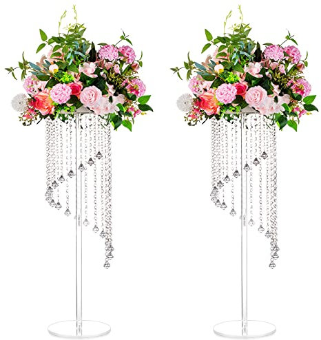 Nuptio Vasi Acrilico Centrotavola per Matrimoni - 2 Pezzi Alti 80cm Supporto Vasi Fiori Geometrici Trasparenti per Decorazioni Tavola Centrotavola Cristallo Espositori per Fiori A Colonna per Feste