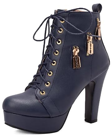 JIEEME Botines de mujer punta redonda con cordones tacón alto tacón bloque hecho a mano botas cortas para mujer talla grande 35-48 Z33-691