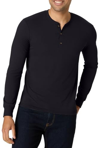 Hanes ComfortBlend Hanes Originals Men's Tri-Blend Long Sleeve Henley, Black, X Large