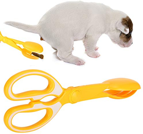 Pala para Perros de Mango Largo, 30 cm, Portátil, Recoger Heces y Excrementos de Animales, 30 x 10 x 6 cm, Amarillo