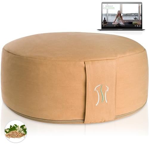 BACKLAXX® Meditationskissen Rund 35 cm XL – Yoga Kissen mit Buchweizenfüllung für Meditation & Entspannung – Sitzkissen aus Baumwolle für Zuhause & Studio – Yogakissen Rund(Apricotgelb)
