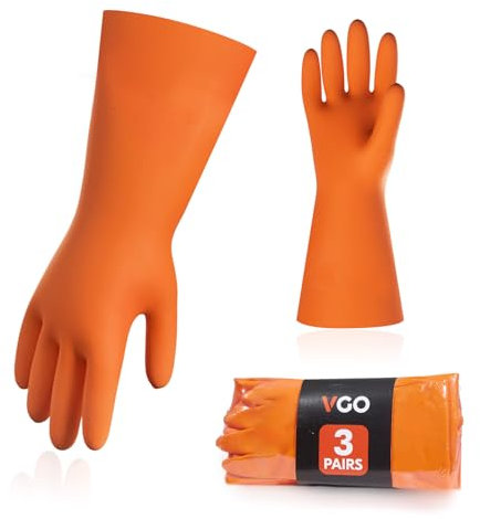 Vgo... 3 Paare Geschirrspülhandschuhe, Küchenhandschuhe, Haushaltshandschuhe,Gummi-Reinigungshandschuhe,lange Ärmel,dick,wiederverwendbar (RB2186)