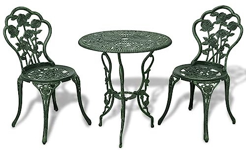 GuyAna Mesa y sillas bistró de jardín 3 Piezas Aluminio Fundido Verde sillas Jardin Exterior Silla terraza Exterior Sillon reclinable Jardin Silla de Jardin