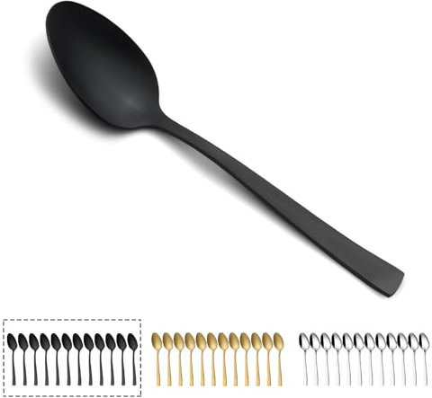 Hunnycook Lot de 12 petites cuillères à café en acier inoxydable Noir 13,8 cm Pour la maison, les fêtes, les restaurants, passent au lave-vaisselle