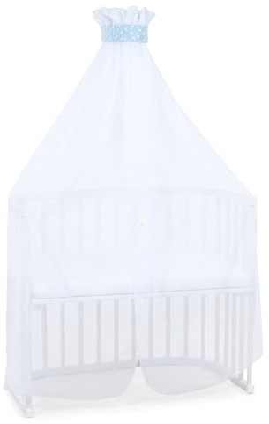 babybay Moskitoschutz und Himmel Piqué mit Band passend für alle Modelle bis 96 cm Länge, azurblau Sterne weiß