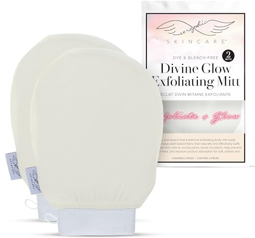 Seraphic Skincare Divine Glow Exfoliating Mitt (2pcs) – 100%, Dye-Free, Bleach-Free Vegan Viscose Korean Exfoliating Glove – Body Exfoliator for Self-Tan Removal & Keratosis Pilaris