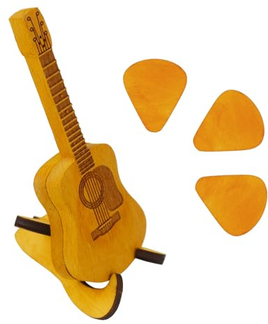 Raxfekro 3 púas de madera para guitarra, estuche de madera para púas, púas de guitarra con mini soporte para amantes del ukelele, guitarras acústicas, bajos, guitarras eléctricas, estilo vintage