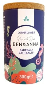 Ben & Anna - Premium Badesalz Cornflower für Muskelentspannungsbad mit Meersalz – Perfekter Badezusatz - Feuchtigkeitsspendend und Hautreinigend mit beruhigender Wirkung (300g (1er Pack), Kornblume)
