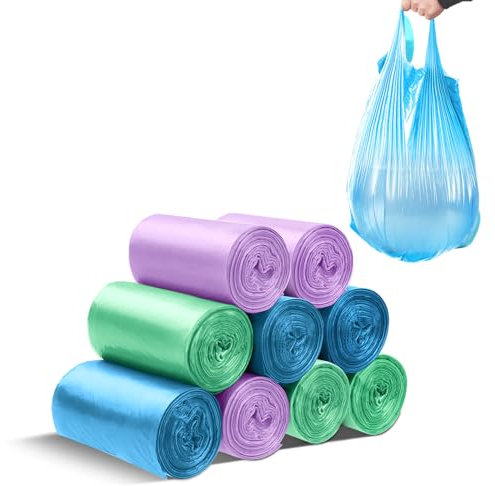 LURNODY 9 Rouleaux de Sac Dechets Verts Résistants (2 Litres/0.5 Gal), Sacs Poubelle Adaptés Aux Mini Poubelles, Poubelle Salle de Bain, Poubelles de Table (Violet, Vert, Bleu 180 Pièces)