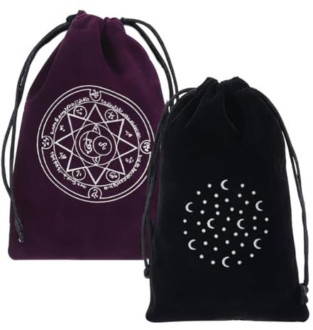 EIHI 2 Stücke 2 Farben Tarot Aufbewahrungstasche Dicker Samt Verpackungsbeutel Weissagung Oktopus und Stern und Mond Kordelzugbeutel Schutzkarte Brettspiel Stickerei Für Tarot Würfelkarten Schmuck