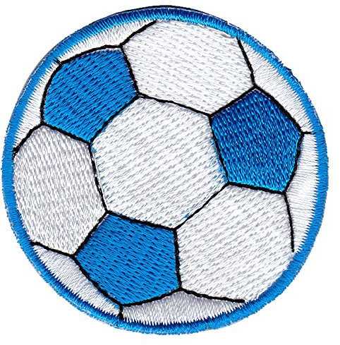 Fußball Blau Weiß Ball Aufnäher zum aufbügeln oder aufnähen Bügelbild Aufbügler für Kleidung gestickter Bügelpatch Applikation Fussball Soccer Patch Größe 5,5 x 5,5 cm