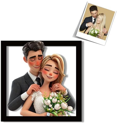 GMDLSK Personalizzato 3D Cartoon Style Photo Frame Segno In Legno, Cornice per Foto Ritratto di Famiglia, Portafoto personalizzato Anime, Caricatura Regali di Natale Anniversario