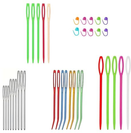 LINTRA Agujas de Coser a Mano, 27 Piezas Agujas de Costura de Ojo Grande, Color Juego de Agujas para Bricolaje y Niños, con Marcadores para Agujas de Tejer, para Proyectos de Costura, Tejido
