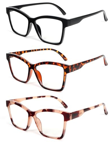 KoKoBin 3 Pack Lunettes de lecture à la mode pour hommes et femmes anti-lumière bleue Lunettes d'ordinateur à charnière à ressort (3 Paires, 1.5)