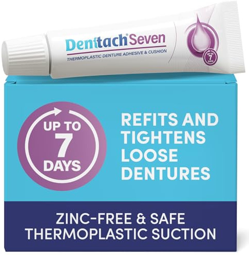 Denttach Seven Denture Adhesive, Thermoplastic Denture Cushion and Reliner, Upper and Lower Denture Comfort for Up to 7 Days, Zero Glue, Zinc Free