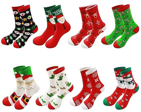 JAADU 8 Paia Calzini Natale, Natale Calzini Cotone Unisex, Cotone Caldi Calze, Calzini Divertenti Regali Natale Compleanno per Mamma Moglie Amica, Taglia 35-43
